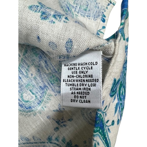 Women's 100% linen blue green taupe paisley‎ sleeveless top bust darts summer - Picture 5 of 8